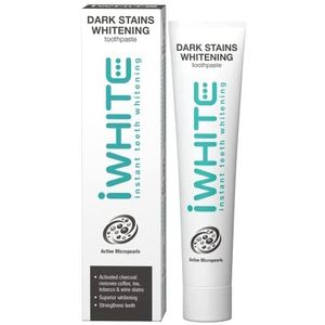 iWhite Dark Stains Whitening Tandpasta, 75 ml – Verwijder Donkere Vlekken, Maak Tanden Witter - Met Geactiveerde Houtskool en Actieve Microparels voor Wittere Tanden en Vlekverwijdering - Frisse Adem