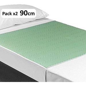OrtoPrime Set van 2 onderleggers voor volwassenen, wasbaar, absorberend, 3,15 l/m², meer dan 200 wasbeurten, waterdicht, 4-laags, babybescherming met vleugels, 90 x 85 cm