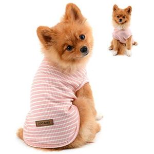 PAIDEFUL Kleding voor kleine honden, jongens, meisjes, zomer, gestreept, puppy, T-shirt, ademend, katoen, mouwloos, chihuahua, yorkshire, roze, XXL