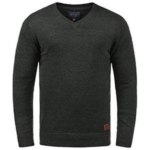 Blend BHLasse gebreide trui voor heren, fijn gebreide trui met V-hals, katoenmix, regular fit, grijs (charcoal 70818), L