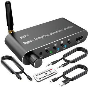 Booso Bluetooth 5.1 Transmitter Receiver Digitaal naar Analoge Audio Converter -adapter Aluminium voor TV, Gaming