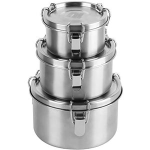 nicelock Kleine roestvrijstalen voedselopslagcontainers met luchtdichte deksel, set van 3 Eco metalen bento-lunchbox, Tiffin-box, snackpot, keuken, maaltijdvoorbereiding, voorraadkast, organizer,