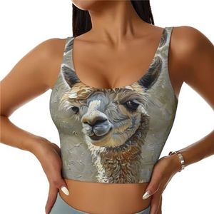 Alpaca lama print casual wear vrouwen sport vest yoga vest workout vest voor vrouwen lichtgewicht trendy, Zwart, L
