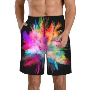 Kleur Explosie Print Heren Zwemmen Shorts Trunks Mannen Sneldrogend Ademend Strand Surfen Zwembroek met Zakken, Wit, XXL