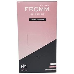 Fromm Color Studio Clear Vinyl wegwerphandschoenen, medium, niet-latex poedervrije handschoenen voor salon- en huishoudelijke reiniging, scheurvast en comfortabele pasvorm (100 handschoenen per doos)