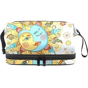 Grote capaciteit reizen cosmetische tas,Abstracte kunst zon,Make-up tas,Waterdichte make-up tas organisator, Meerkleurig, 27x15x14 cm/10.6x5.9x5.5 in