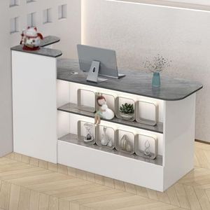 GLDWEY Moderne receptie met toonbank receptie toonbank detailhandel toonbank met display plank laden receptie receptie kamer tafel voor kleding winkel compa (maat: 100 cm rechts, kleur: grijze steen)