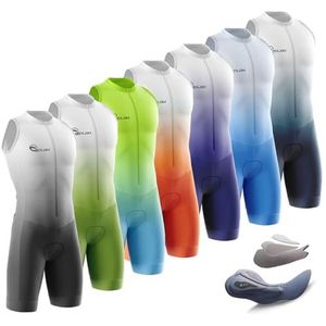 Heren MTB Triathlon Tri Suit Professioneel Gewatteerd, Sneldrogend Mouwloos Pak Fietsen Skinsuit Training Racefiets Kleding voor Hardlopen, Zwemmen