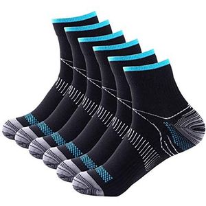 6 paar Johnda compressiesokken voor mannen en vrouwen, plantaire fasciitis boogondersteuning voetverlichting pijn ondersteunt hiel, Zwart/Blauw, X-Large-XX-Large