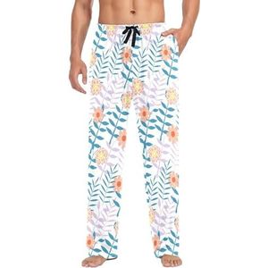 LI ZHI XIN Herenpyjamabroek, lange pyjamabroek, lente, herfst, dunne losse stijl, elastische tailleband met zak, S-XXL, mooie bloemenpatronen, Meerkleurig, L