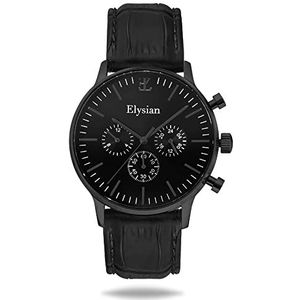 Elysian Zwarte Heren Horloge met Croco Lederen Horlogeband 43mm