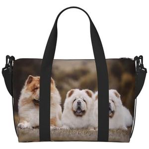 YUNWEIKEJI Chow-Chow Familie kleine pluizige puppy's, grote strandtas, schoudertas, reistas, draagtas, handtas met handgrepen en riemen, zoals afgebeeld, Eén maat