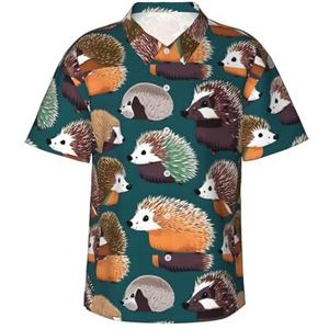 Veel egels print leuk Hawaïaans shirt voor mannen casual korte mouwen button-down shirts zomervakanties, Zwart, S