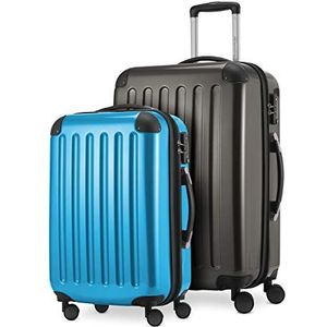 HAUPTSTADTKOFFER - Alex - 2-delige kofferset harde schaal glanzend, middelgrote koffer 65 cm + handbagage 55 cm, 74 + 42 liter, TSA, Grafiet/cyaanblauw, 65 cm, Kofferset