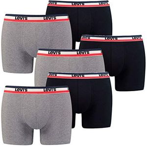 Levi's Heren boxershorts Boxer Brief Onderbroeken Sportswear Logo 905005001 6 Pack, zwart/grijs melange, M