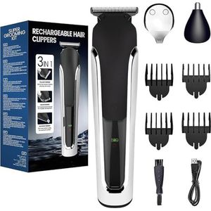 Vexloria Tondeuse voor heren, 3-in-1 tondeuse set met neus- en oortrimmer, detailtrimmer, draadloze tondeuse, waterdicht IPX6 met 4 beperkte kammen