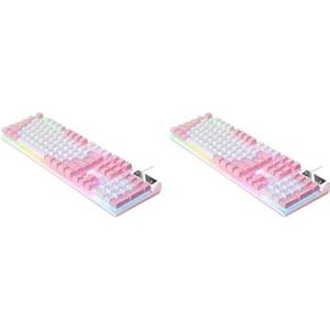 Tityvirnix 2 set Mechanische Gaming Toetsenbord USB RGB Backlit voor PC Game Office Wit Roze 435x130x25mm