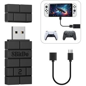 8Bitdo Wireless USB Adapter 2, Bluetooth Switch Controllers Adapter voor Xbox Series, Joycons, Switch Pro, PS5, PS4, PS4 Pro, PS3 op Switch, PC, Android, Raspberry Pi, Retrofreak (Zwart)