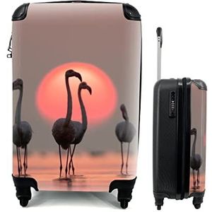 MuchoWow® Koffer - Vogel - Flamingo - Zonsondergang - Roze - Past binnen 55x40x20 cm en 55x35x25 cm - Handbagage - Trolley - Fotokoffer - Cabin Size - Print