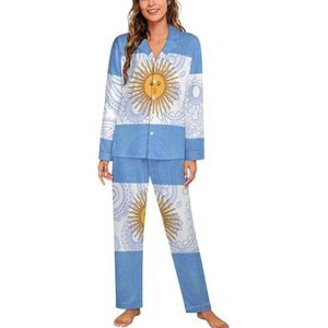 Argentinië Paisley Vlag Vrouwen Lange Mouw Button Down Nachtkleding Zachte Nachtkleding Lounge Pyjama Set 2XL