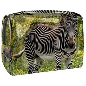 Wild Afrika Dier Zebra Print Reizen Cosmetische Tas voor Vrouwen en Meisjes, Kleine Waterdichte Make-up Tas Rits Pouch Toiletry Organizer, Meerkleurig, 18.5x7.5x13cm/7.3x3x5.1in, Modieus