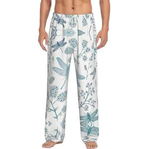 Dragonfly Lange loungewear voor heren, nachtkleding, pyjamabroek, nachtkleding met zakken en trekkoord, Wit, S