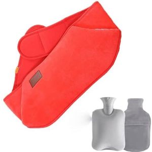 Warmwaterkruik van 1000 ml met deksel en riem Warme pluche handwarmer Veilige warmwaterzak Verwijderbare koudebestendige warme zak Hotpacks-rood, CN