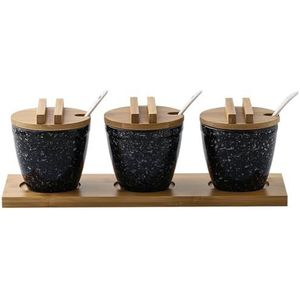 Suikerpot van keramiek met houten deksel - Mozaïekkleuren - 85 x 85 x 85 cm