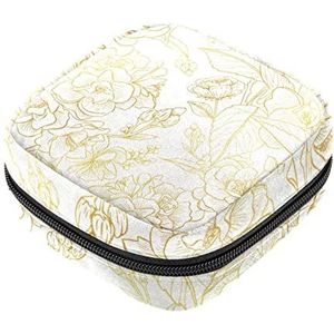 Gouden Bloemen Patroon Maandverband Opbergtas Menstruatie Pad Tas Draagbare Menstruatie Cup Pouch met Rits voor Tiener Meisjes Vrouwen Dames
