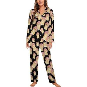 Grappige kattenhaar lange mouw pyjama sets voor vrouwen klassieke nachtkleding nachtkleding zachte pyjama sets lounge sets