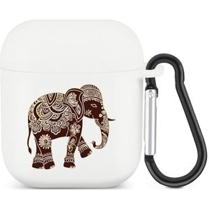 Henna Stijlvolle Artistieke Olifanten Leuke Case voor AirPods 2&1 Schokbestendige Beschermende Hoofdtelefoon Gevallen Cover Met Sleutelhanger Voor Mannen Vrouwen