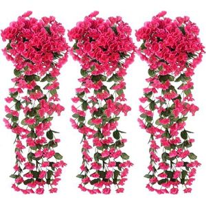 Hangende Kunstbloemen UV Bestendig voor Buitendecoratie - 31,5 Inch Realistische Nep Violette Klimop Nepbloemen voor Binnen/Buiten Hangende Bloempot en Veranda Decoraties (Color : Rose red, Size : 3