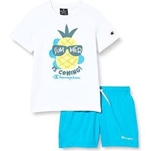 Champion Legacy Back To The Beach NS S/S T-shirt & beachshorts, (wit/fluorescerend), 9-10 jaar kinderen en jongens