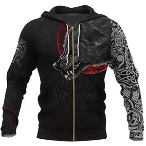 Nordic Viking Wolf 3D Afgedrukt Korte Mouw Pullover Set, Mens Odin Fenrir Tattoo Grafische Casual Streetwear, Unisex Outdoor Mode Vintage Losse Jas