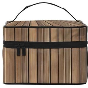 Massief houten patroon reizen cosmetische tas met rits en grote capaciteit, uniseks, geschikt voor buiten, sport, reizen, enz., Zwart, Eén maat