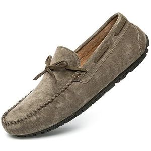 Loafers for Mannen Ronde Neus Suede Vamp Bootschoenen Mocassins Schoenen Platte Hak Comfortabele Antislip Mode Slip-On (Color : Khaki, Size : 42 EU)