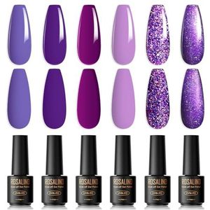 ROSALIND UV Nagellak Paars, 6 Kleuren Mini Violet Lavendel Licht Violet Wisteria Blossom Lila Glittery Druif Paars Lang Houdbare Lente Gel Nagels Schellak Soak Off UV LED Gel Polish Nagellak