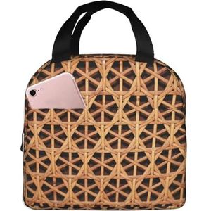 SUHNGE Rieten geweven rasterprint, geïsoleerde lunchtas, Rolltop lunchbox draagtas voor vrouwen, mannen, volwassenen en tieners