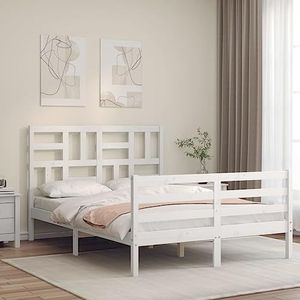 AJJHUUKI Bedden & accessoires bedframe met hoofdeinde wit 140x200 cm massief houten meubels