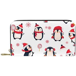 Klassieke Lange Lederen Portemonnee Kerst Hoed Winter Pinguïn Clutch Reizen Portemonnee Card Pakket Mode Geld Tas voor Vrouwen Mannen, Meerkleurig, 19x11.5x2.5cm/7.5x4.5x1in, Klassiek
