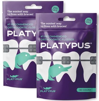 Platypus Flossers for Use with Braces, to Keep Teeth and Gums Clean and Healthy, Suitable for On the Go, 30 Flossers x 2