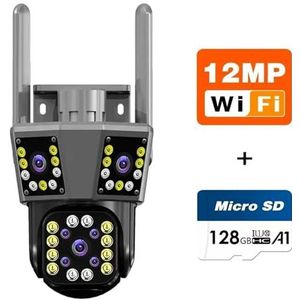 Bewakingscamera, 12MP 6K IP Buitencamera Bewegingsregistratie PTZ 4K-videocamera Drie lenzen Drie schermen Waterdicht CCTV-beveiligingssysteem(6K 12MP add 128G)