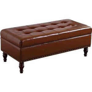 JAVYPPT Ottomans Krukken Brede rechthoekige opbergbank, gestoffeerd leer met grote opbergruimte voor de woonkamer, entree, slaapkamer, modern (koffiebruin, 105 x 48 x 41 cm)