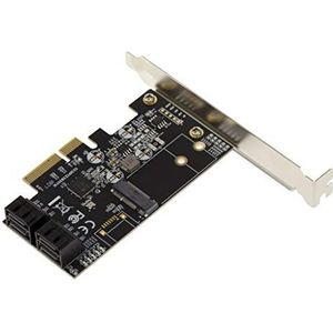 KALEA-▾QUE PCIe 3.0 4X kaart - 4X SATA 6Gb/s HDD en 1x M.2 (M2 NGFF B Key) SSD. Chipset JMB585