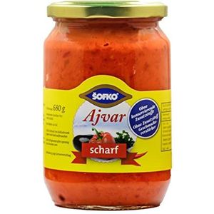 HYMOR AVJAR Scherp, 1 x 680 g glas, paprikapasta van SOFKO, veganistische saus, groentebereiding van paprika, aubergines en peper oni, goed voor rijst, voor alle vlees- en visgerechten
