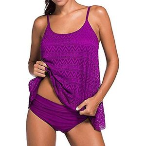 Sucor Sportieve tankini voor dames, mesh, tweedelig badpak, elegant badpak, beachwear met bikinislip, plus size, lila, XL
