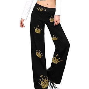 Gold Crown Damesbroek, casual broek, elastische taille, loungebroek, lange yogabroek, rechte pijpen