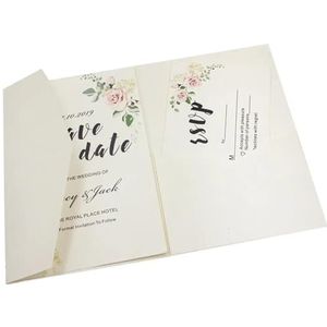 Bruiloft uitnodigingen kaart 50 Rose Laser Cut Tri-fold bruiloft uitnodiging kaarten kit zak uitnodiging envelop voor bruiloft (kleur: parel ivoor, maat: blanco set)
