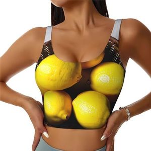One Basket Citroenen Print Comfortabele Vrouwen Sport Vest Yoga Workout Vest Voor Vrouwen Lichtgewicht Zomer, Zwart, S