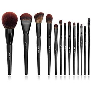 Jessup Professionele Make-up Kwasten Set 13 Stuks Vegan Poeder Fundering Contour Blozen Hoogtepunt Mengen Oogschaduw Concealer Spoolie Eyeliner Borstel Zwart T300